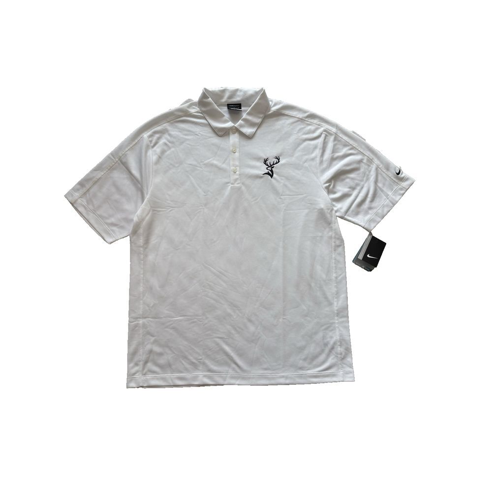 Nike Golf Polo Shirt Mens Large White Dri Fit Embroidered Deer 266998‎